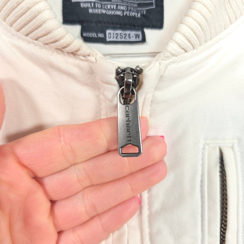 Carhartt Bomber Jacket Womens S White Rugged Flex Canvas Workwear 0J2524-W - Picture 12 of 15